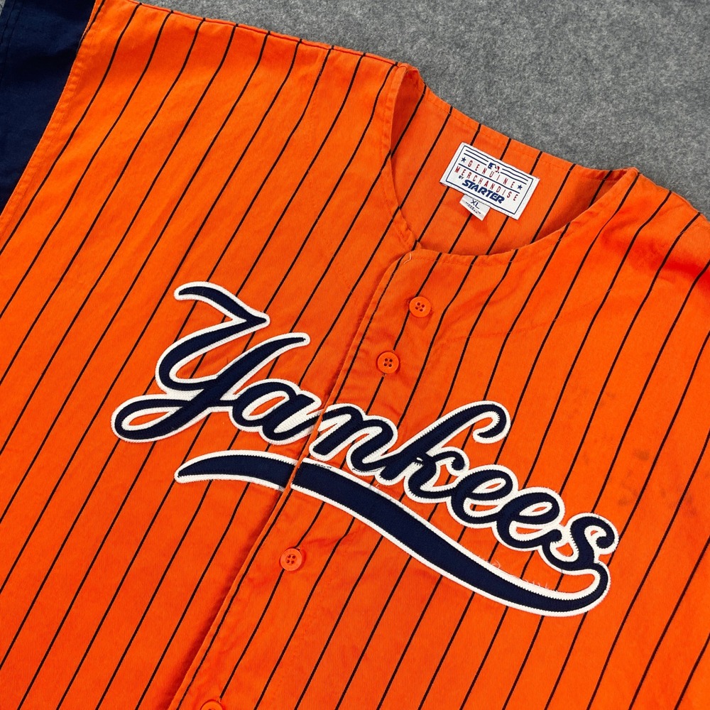 Starter Vintage Mens Baseball Jersey XL Orange Striped York Yankees 90s Mlb